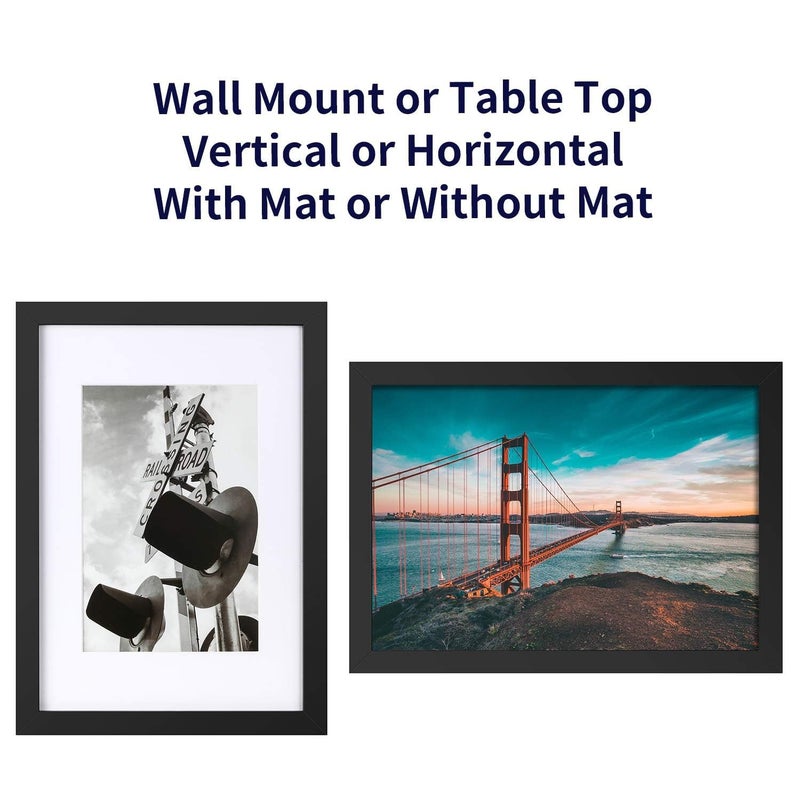 ONE WALL Tempered Glass 9x13 Picture Frame with Mats for 6x9 Photo, Black Wood Frame for Wall and Tabletop - Mounting Hardware Included - Image 3